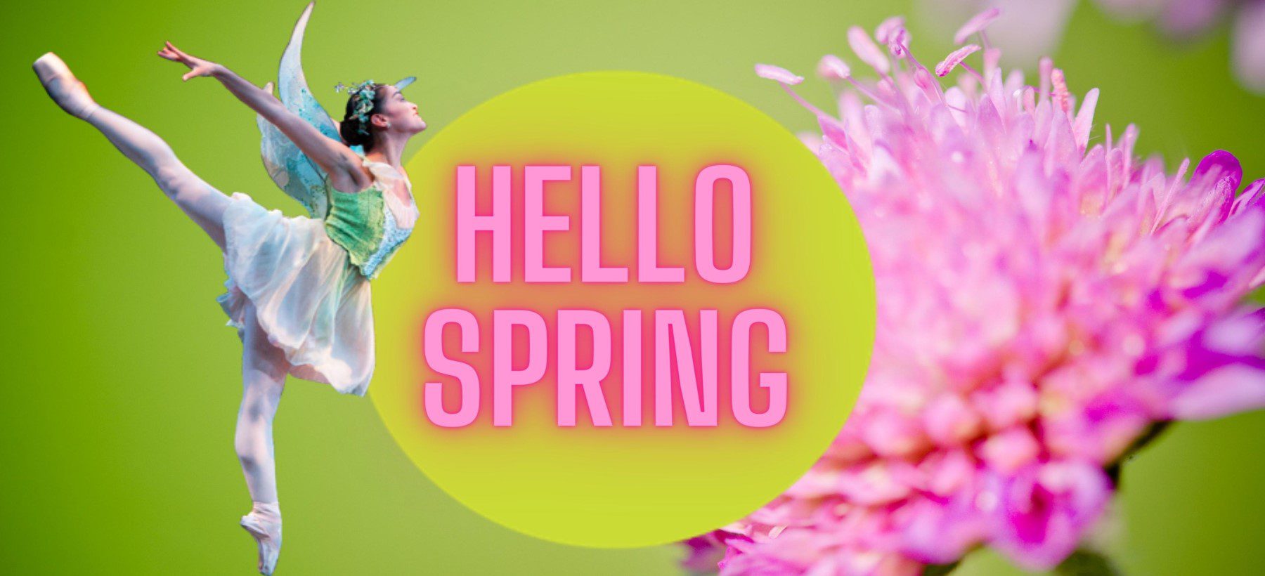 Decorative image: Ballet dancer, "HELLO SPRING", flower