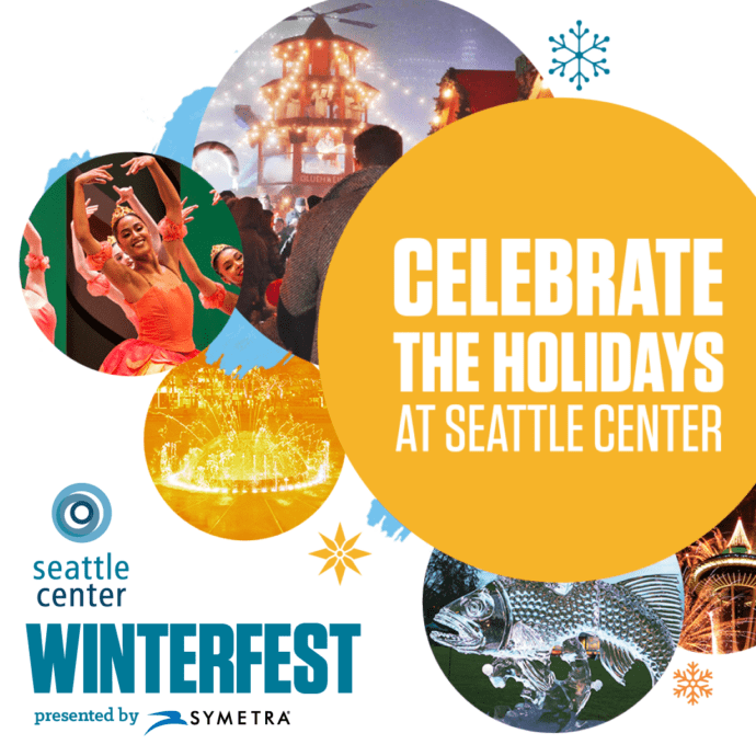 Graphic - Seattle Center Winterfest presented by Symetra. Celebrate the holidays at Seattle Center.