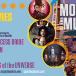 Photo collection with text showing movie names and dates