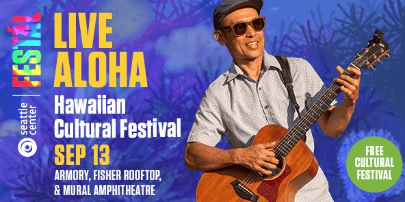 Live Aloha marketing image of a man playing a guitar, text